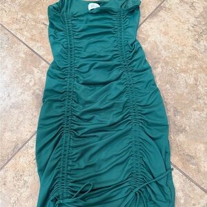 Oh Polly Emerald Ruched Midi Dress